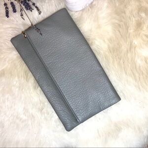 Grey leather Fold Down Clutch w/ Gold Chain